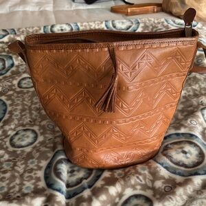 Embossed Tan Leather Shoulder Bag